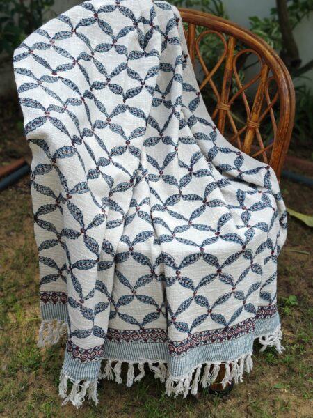 Blue Mughal Patti Handblock Throw